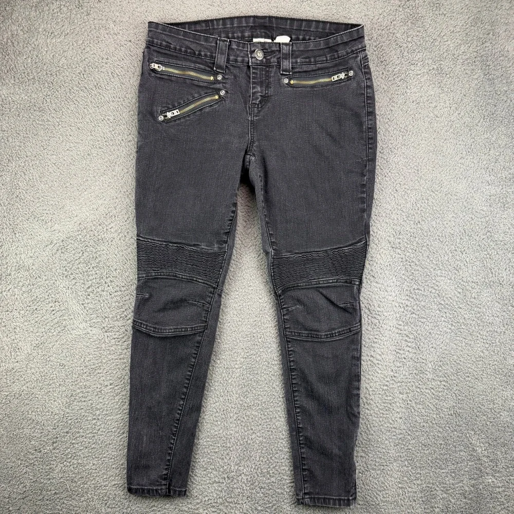 Harley Davidson Womens Moto Biker Skinny Jeans Black Zipper Pockets Size 12